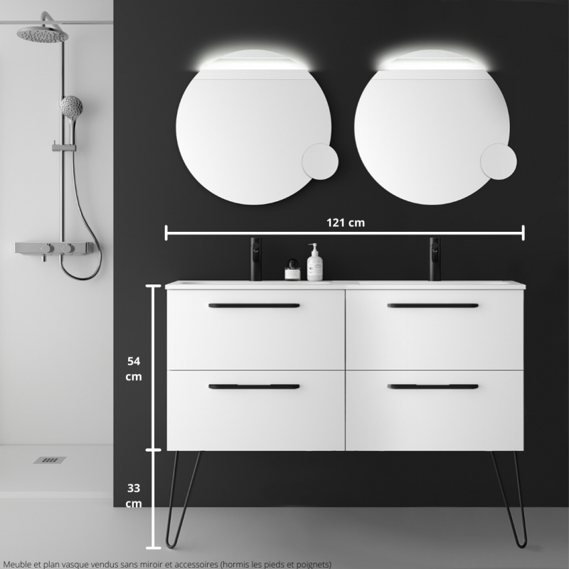 Ensemble Meuble de salle de bain suspendu 120 cm blanc meuble sous vasque 4  tiroirs et