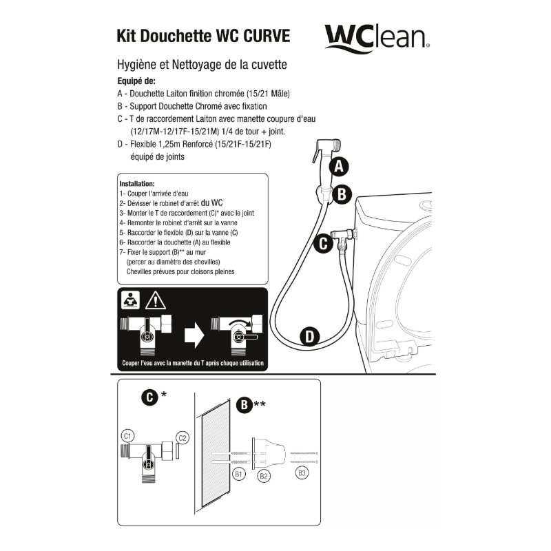 Kit de douche hygiénique pour le nettoyage des toilettes modèle rond Tecom  KITIDROR