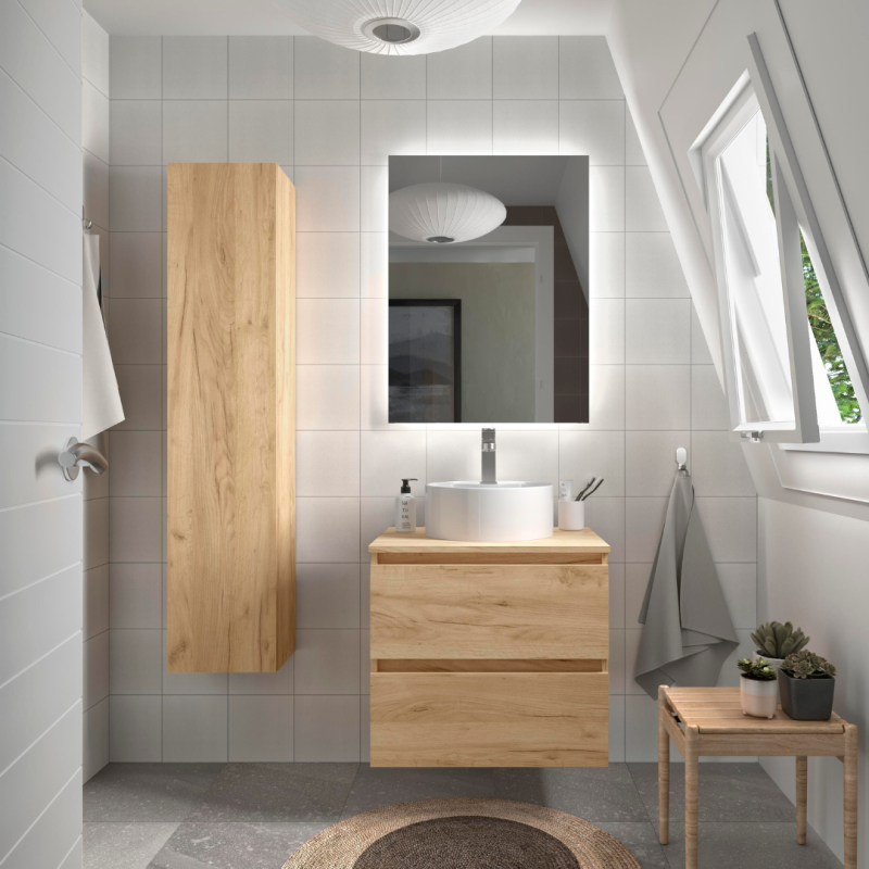 Meuble salle de bain + avec panier à linge - bois - meuble salle
