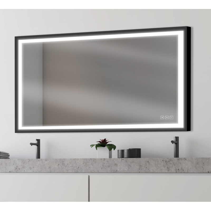Miroir LED rectangulaire noir mat salle de bain - Collection Danemark -  Stellameubles